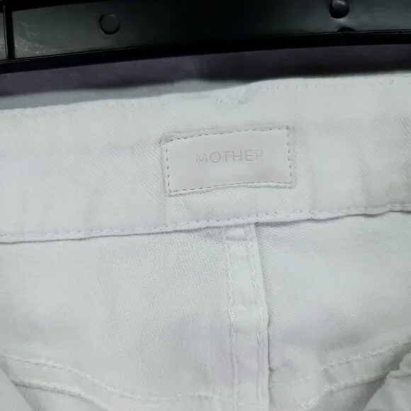 Mother Jeans Women’s 27 Mid Waisted Looker Ankle Fray Glass Slipper White